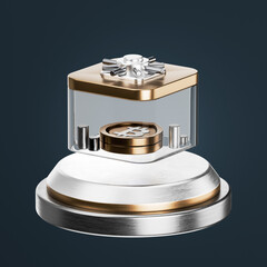 3D Transparent Safe with Bitcoin Icon – Cryptocurrency Security and Storage Concept