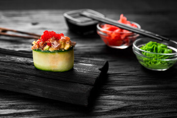 Eel Gunkan Sushi with Masago and Spicy Sauce