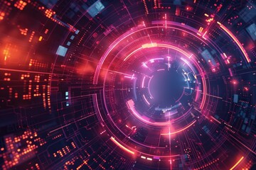 Abstract geometric futuristic neon sign HUD element for data visualization.