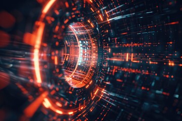 Fototapeta premium Abstract geometric futuristic neon sign HUD element for data visualization.