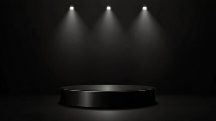 Theater stage with spotlight illuminating a central round platform in a dark setting
