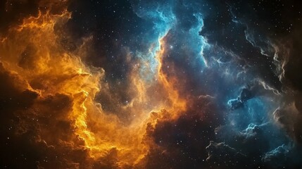 Fototapeta premium Vivid cosmic clouds in vibrant orange and blue hues illuminating the night sky