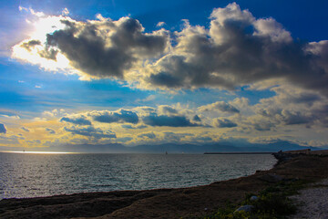 Sunset sea view from a beach in Cagliari