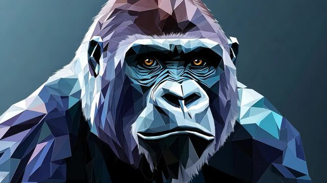 A digital illustration of a gorilla's face, rendered in a geometric style