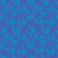 blue seamless vector stock flowers with leaves pattern on cream background