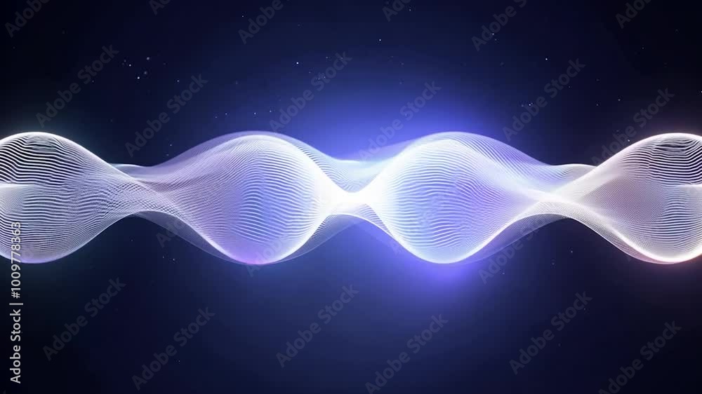 Poster abstract animation of a glowing energy wave pulsating and moving on a black background with some par