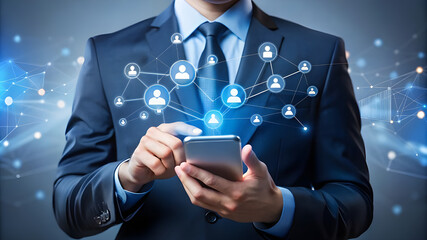 Business using mobile smartphone and icon network connection data with growth graph customer  digital marketing.