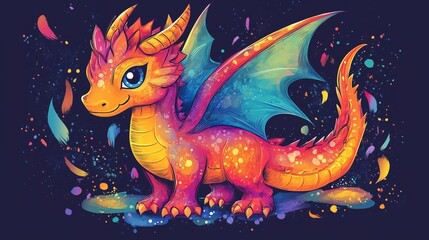 Fototapeta premium Fun dragon doodle in vibrant colors, perfect for tshirts
