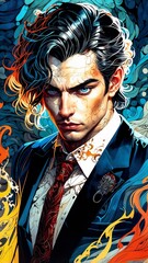 Handsome Young Man Surround By Elements