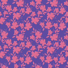 Obraz premium blue seamless vector stock flowers with leaves pattern on cream background