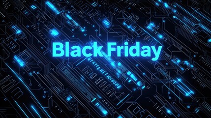 Black Friday Text on Futuristic Circuit Board