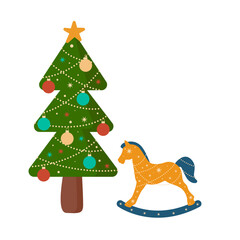 Happy New Year Christmas Toy Symbol Icon.  Winter Holiday Greeting Celebration Party Decor Ornament Label Talisman. 