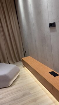 TV Area with Concrete Wall and Minimalist Wooden Furniture - Smooth Slide Motion