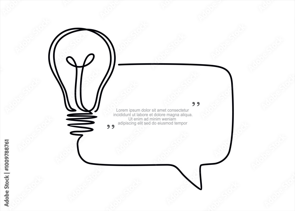 Poster quick tips.continuous one line drawing of light bulb and speech bubble. trendy line art vector on a 