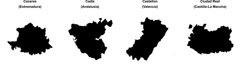 Caceres, Cadiz, Castellon, Ciudad Real outline maps