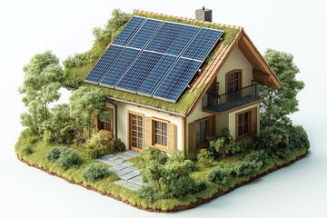 A small house with solar panels on the small roof