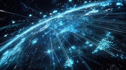Obraz premium A Digital Representation of the Earth with Blue Lines and Data Points