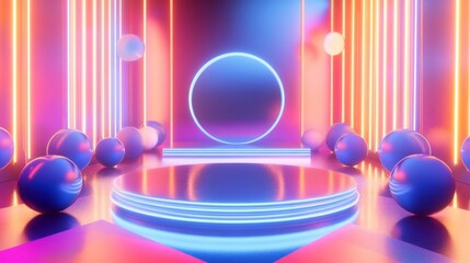 empty 3d podium with neon colours