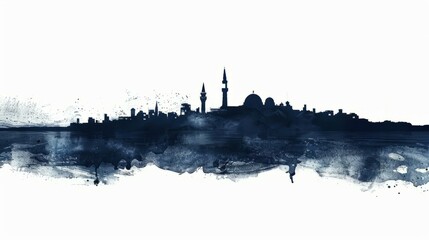 Obraz premium Silhouette of Algiers cityscape with historic landmarks in abstract watercolor style, isolated on white background
