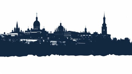 Silhouette of Nizhny Novgorod skyline with historic architecture and landmarks against white background