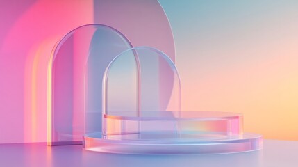 3d abstract glass podium. minimalistic  empty display for product