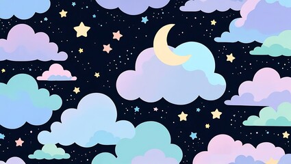 Cute Night Sky with Clouds and Stars