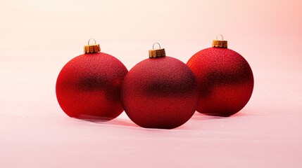 Christmas background with decorative xmas balls. White frosted Christmas ornaments hanging on snowy branches with warm soft lights in a festive setting. Happy new year