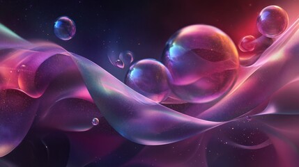 Abstract Art with Spheres and Shiny Waves