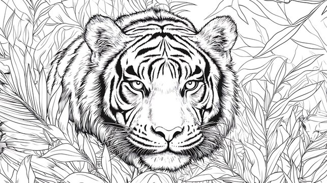 Printable jungle tiger animal coloring page for children image
