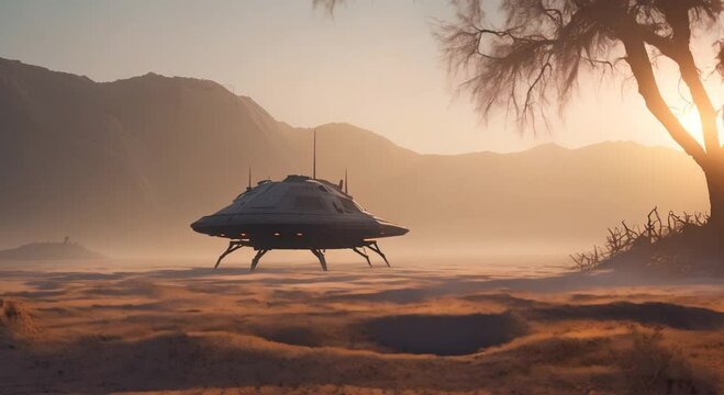 A retro sci fi spaceship landing on the ground 4k animation