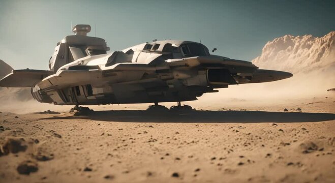 A retro sci fi spaceship landing on the ground 4k animation
