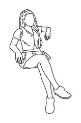 Silhouette of a freelancer girl, sketch of a sitting figure
