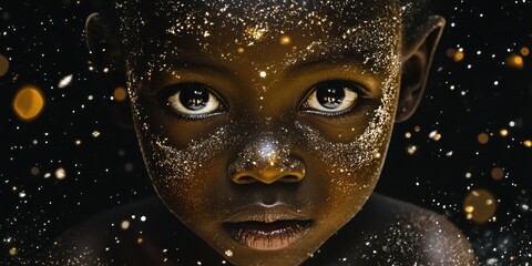 a young boy with a glittery face