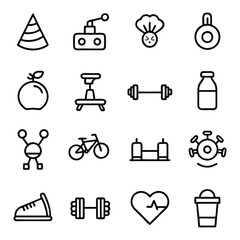line art vector icon set. Editable stroke.- Healthy Lifestyle, Exercising, Sport, Healthy Eating, Gym, Wellbeing, Dieting, Healthcare And Medicine, Weight Scale, Lifestyles, Running, Yoga