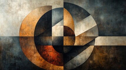 Abstract Geometric Shapes in Neutral Tones on Textured Paper, Featuring Muted Grays and Beiges with Subtle Gradients