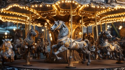 A Close-Up of a Carousel Horse in Motion