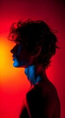 man's silhouette in an orange and red background..