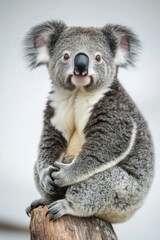 Naklejka premium A playful koala perched on a tree branch in a natural setting during daylight hours