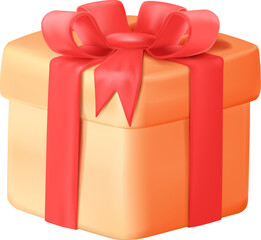 Gift box 3d render icon. Red ribbon present