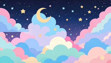 Fototapeta premium Pastel Clouds and Stars Night Sky Background