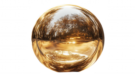 Reflective Golden Sphere isolated on Transparent Background PNG