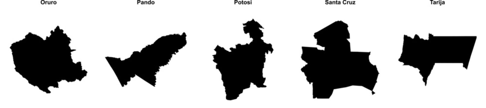 Oruro, Pando, Potosi, Santa Cruz, Tarija outline maps