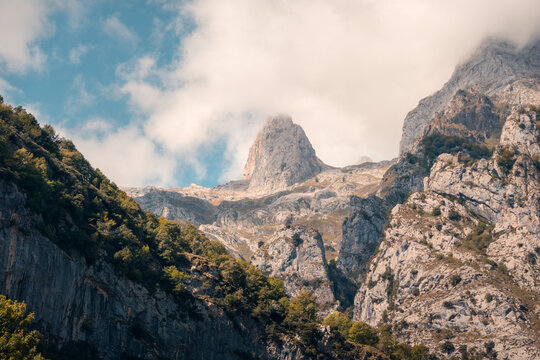 Dramatic mountain peaks in Picos de Europa, Castilla y Leon