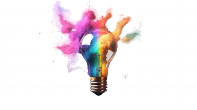 Colorful Light Bulb isolated on Transparent Background PNG