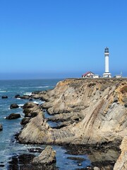 lighthouse on the coast of state California, Point Arena lighthouse,  Pacific Ocean Highway 1 California