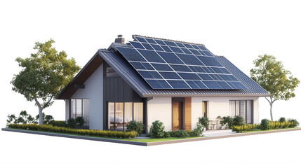 Modern Eco-Friendly House with Solar Panels isolated on Transparent Background PNG