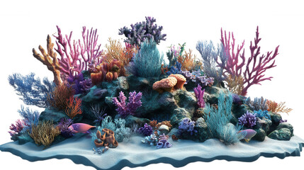 Vibrant Coral Reef Scene isolated on Transparent Background PNG