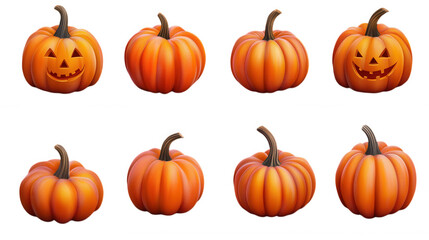 Colorful Halloween Pumpkins isolated on Transparent Background PNG