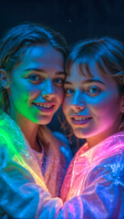 Obraz premium Two Young Women With Colorful Nightgown