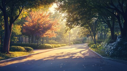 Obraz premium Sunrise Path through a Forest